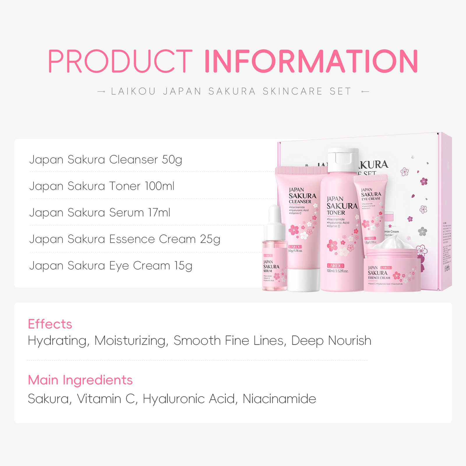 LAIKOU Sakura 5pcs Skin Care K - огляд і ціна Korean Skincare Routine